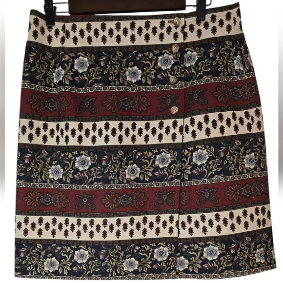 Breeches Dresses & Skirts - Breeches Linen Blend Vintage Multicolor Floral Wrap Skirt Size-14
